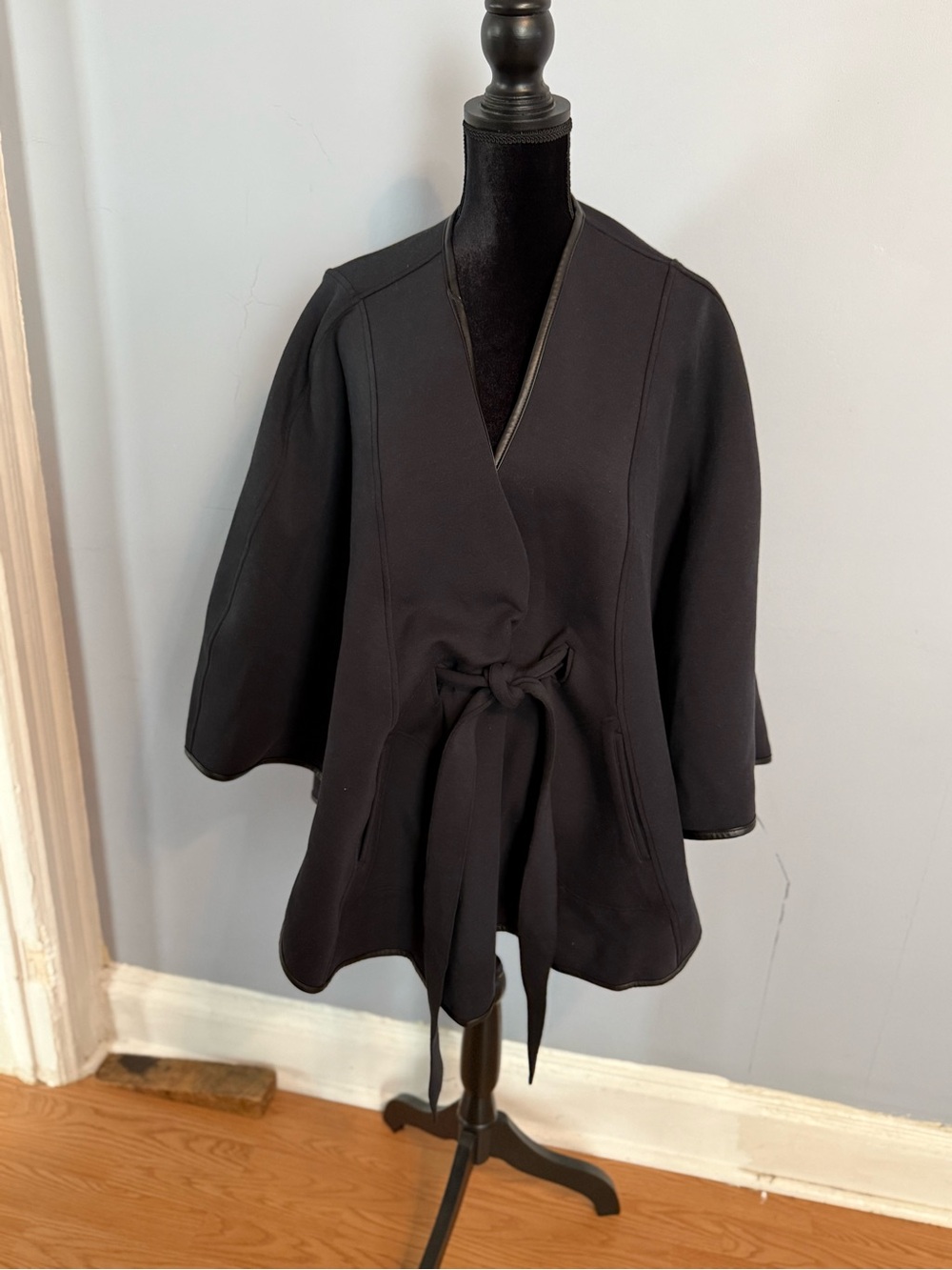 Black Tie-Waist Women's Coat